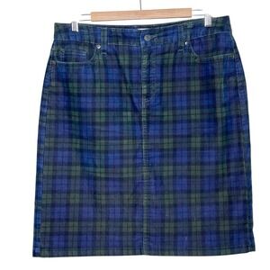 LL Bean Plaid Corduroy Skirt Blue Green Womens 10 Preppy Academia Heritage